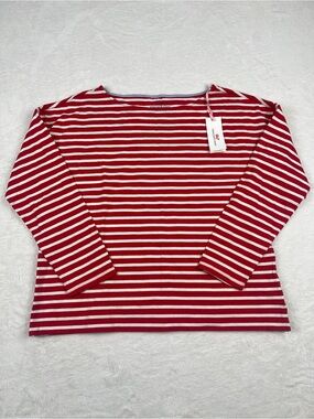 Vineyard Vines Striped Boat Neck Knit Top Chambray Panel Red M NWT